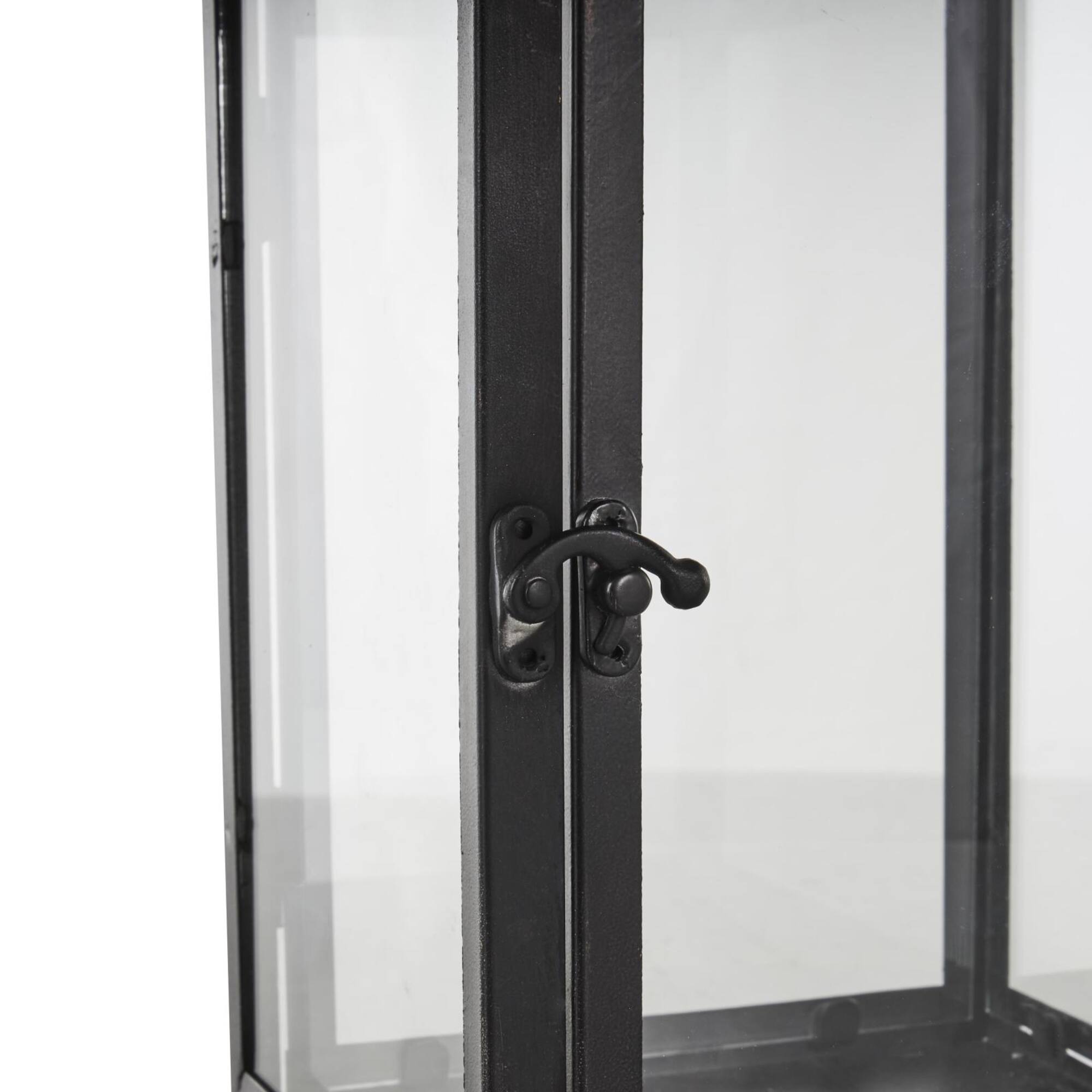 14" Black Metal Modern Candle Lantern with Gold Accents